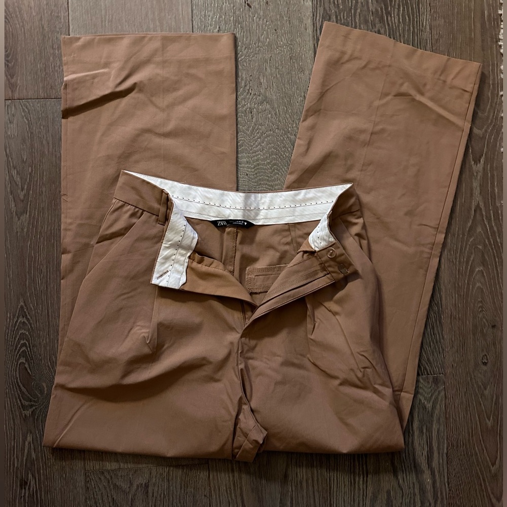 Zara wide leg tan trousers